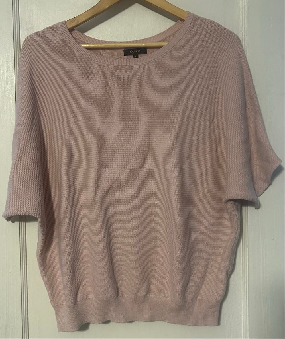 Quince Lightweight Cotton Cashmere Link-Stitch Dolman Sweater Light Pink Large
